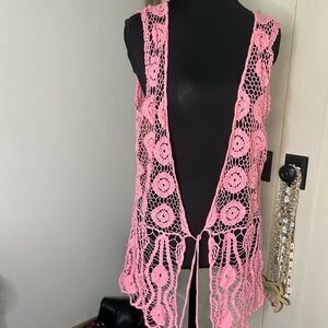 Pink Crochet Open Vest Hippie Indie Boho Festival